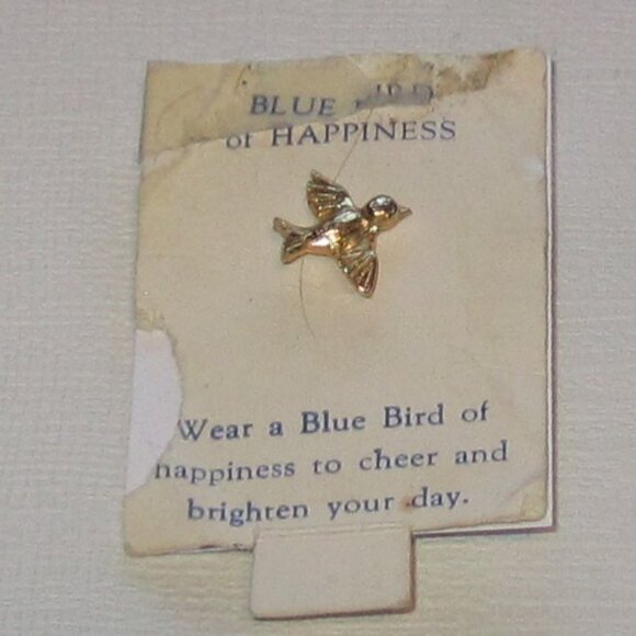 Blue Bird of Happiness Gold-tone Bird Tac Lapel Pin - Picture 3 of 3